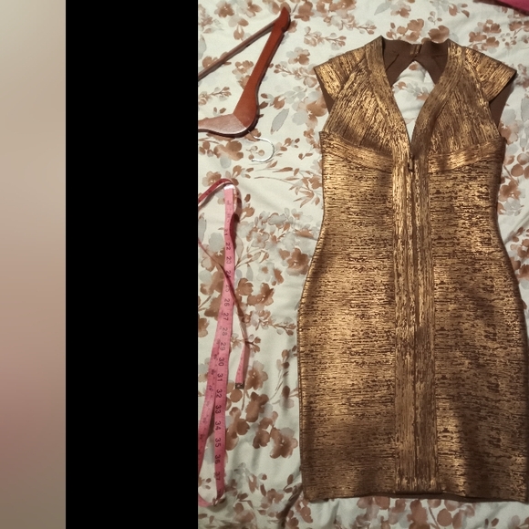 Sirelys dekers couture dress size medium open chest tight golden brown - Picture 10 of 11